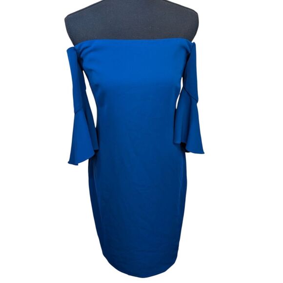 Laundry by Shelli Segal Women Dress Off Shoulder Cobalt Blue Bell Sleeve Size 4 - Picture 1 of 14